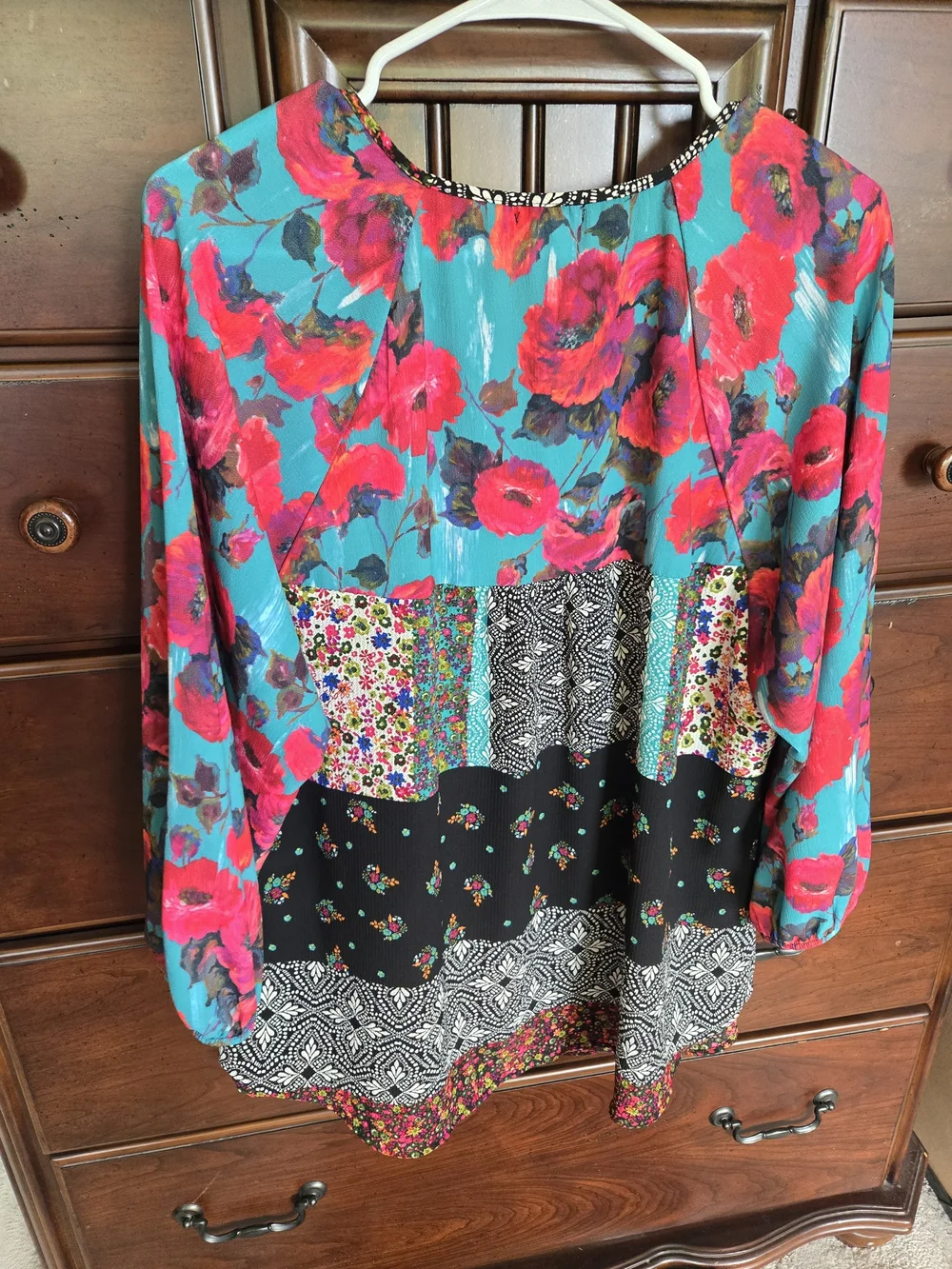 New Directions Teal, Pink And Black Mixed-Print V-Neck Tunic, Sz. XL - Picture 4 of 4